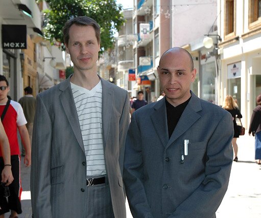 DSC_0017 Arto and Markos in Ledra Street, Nicosia
