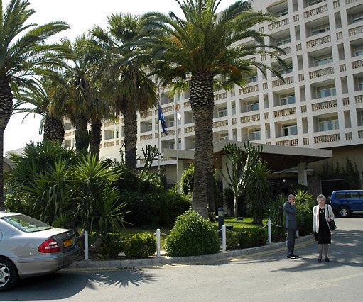 _DSC0030 Markos and Mum outside the Hilton Hotel in Nicosia