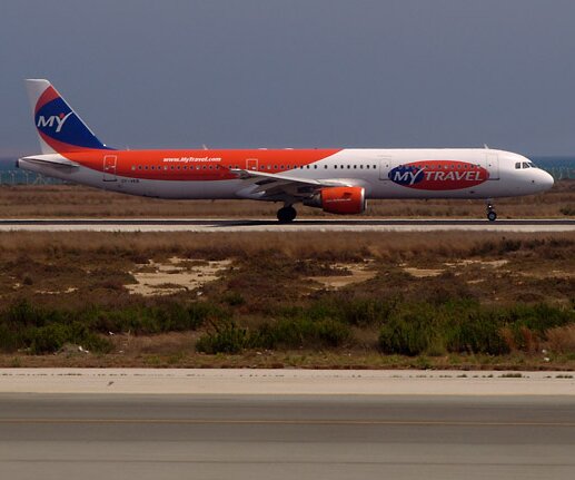 _DSC0010 An Airbus of My Travel Airways taking off.