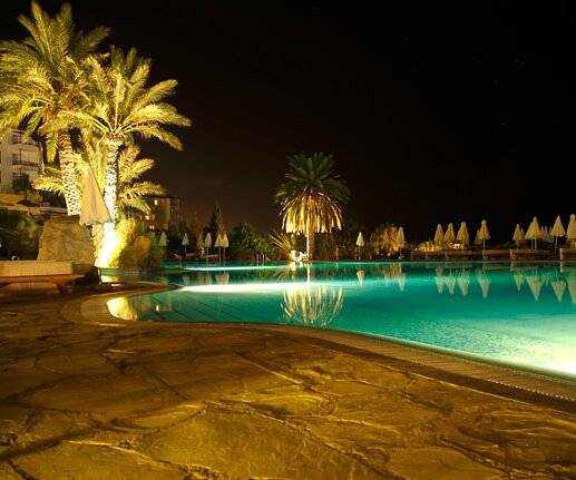 _DSC0045 View over the pool area of the [ Coral Beach Hotel ] at night.