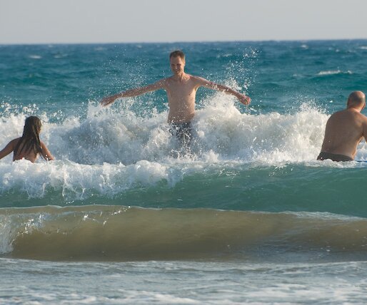 _DSC0037 Arto enjoying the sea at Kourion. Ingrid to the left and Nikos to the right.