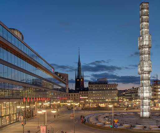 Sergelstorg_3 Sergels torg in the evening. House of Culture to the left and Klara Church in the background.