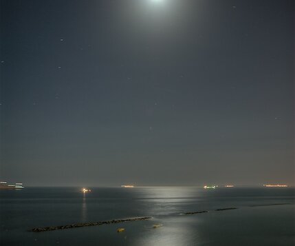 Apollonia_HDR_2 View of the moonlit sea, from the hotel room.