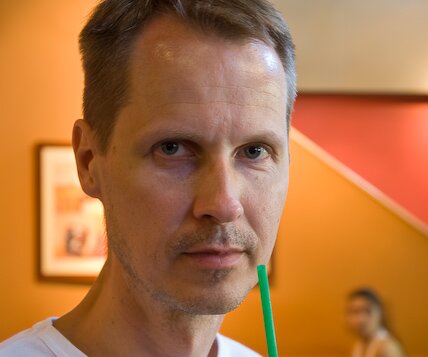 _DSC0045 Arto drinking a mocha frappuccino at Starbucks in Limassol.