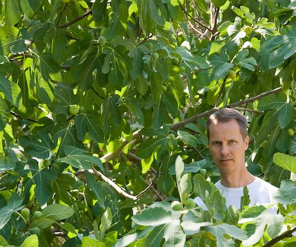 _DSC0002 Arto by the fig tree in our garden.