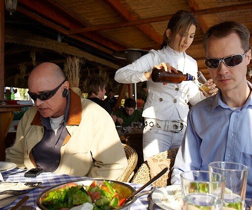 _DSC0014 Having lunch at a fish taverna in Limassol.