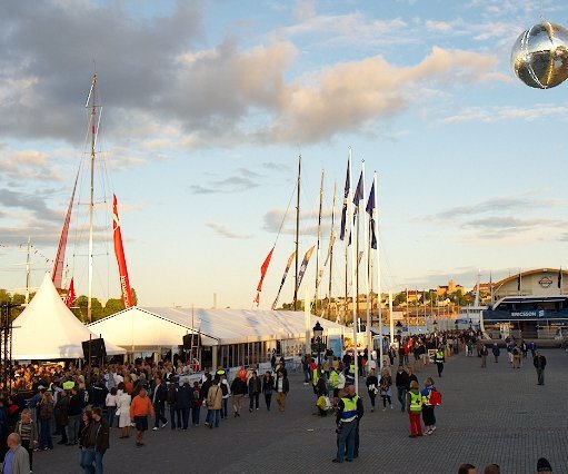 _DSC0119 At the Volvo Ocean Race area at Skeppsbron. A disco mirror ball suspended over the area.