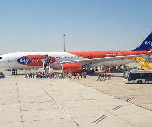 _DSC0006 Tourists arriving with an Airbus A330-300 at Larnaca airport.