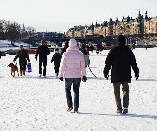 _DSC0050 Walking on the frozen lake, view towards the city.