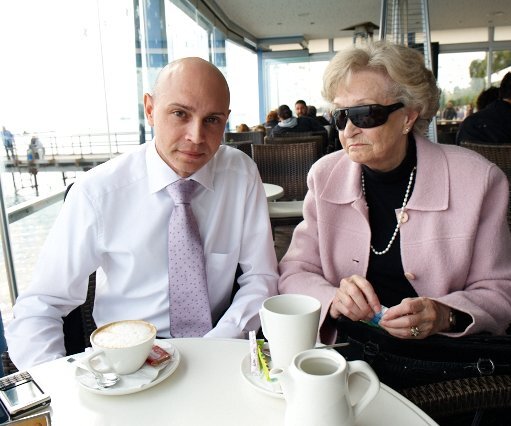 _DSC0121 Markos and mum at a seaside café in Limassol.