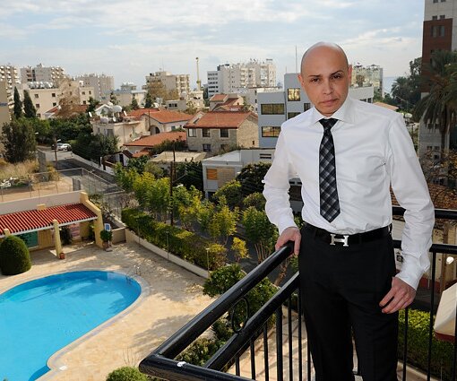 _DSC0058 Markos on the balcony at Curium Palace Hotel.