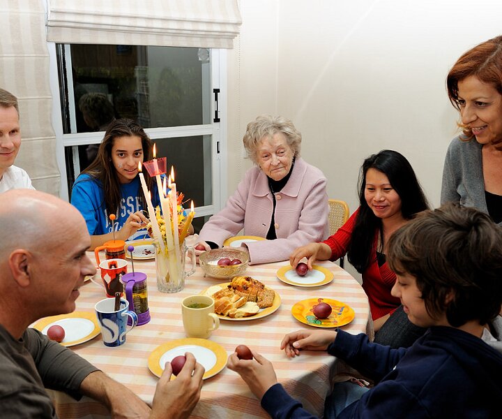 _DSC0084 The traditional flaouna and eggs after church on Holy Saturday night.