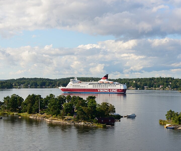 _DSC0030 View of a Viking Line ship in the Stockholm archipelago.