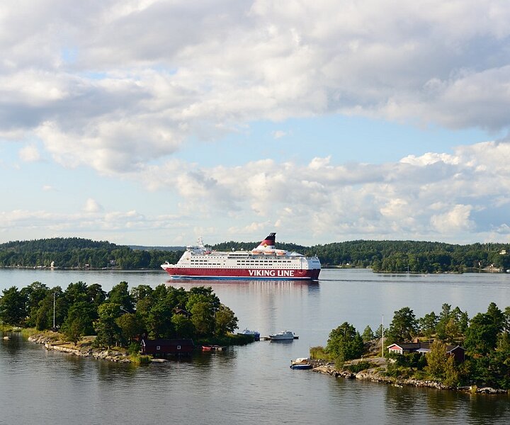 _DSC0033 View of a Viking Line ship in the Stockholm archipelago.