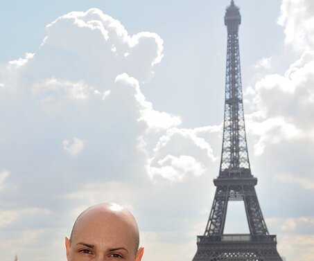 _DSC0020 Markos at Trocadéro with the Eiffel tower in the background.