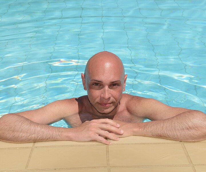 _DSC0012 Markos in the pool at Capo Bay hotel .