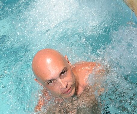 _DSC0013 Markos in the pool at Capo Bay hotel .