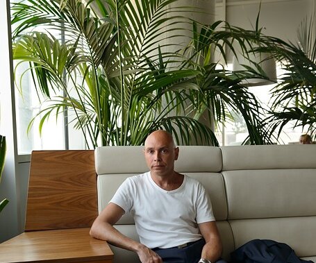 _DSC0005 Markos in the lounge at Larnaca airport.