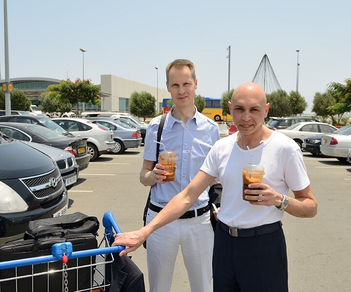 _DSC1496 Arto and Markos outside Larnaca airport.