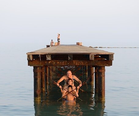_DSC0028 Nicos, Andreas and Kyros under a pier in Limassol.