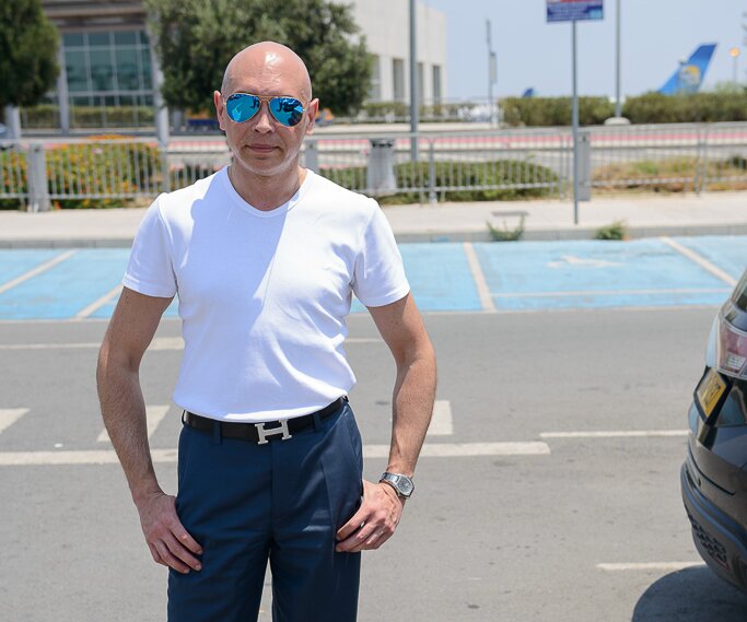 _DSC0021 Arrived in Cyprus, Markos outside Larnaca airport.