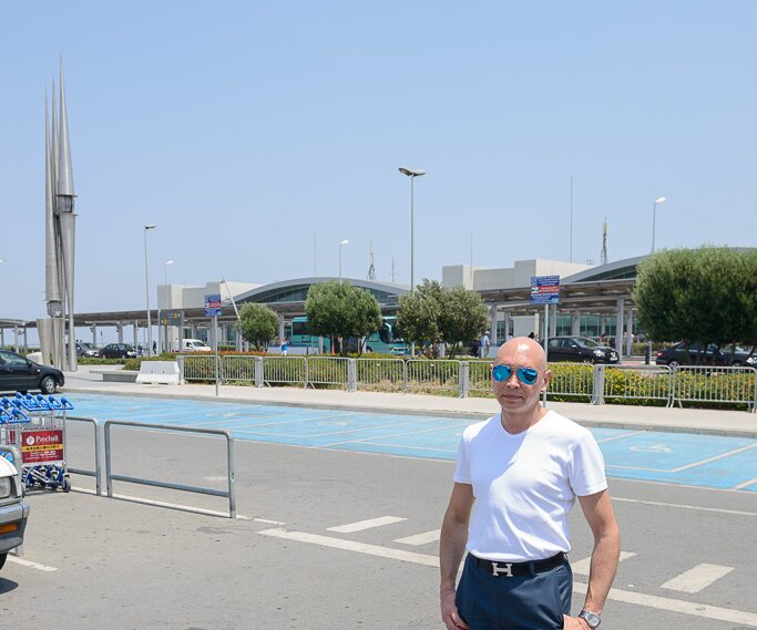 _DSC0022 Arrived in Cyprus, Markos outside Larnaca airport.