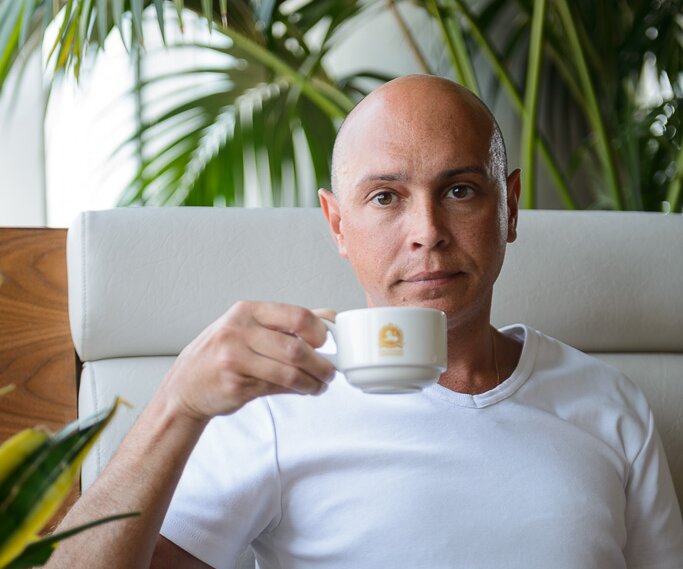 _DSC0005 Markos having coffee in the lounge at Larnaca airport.