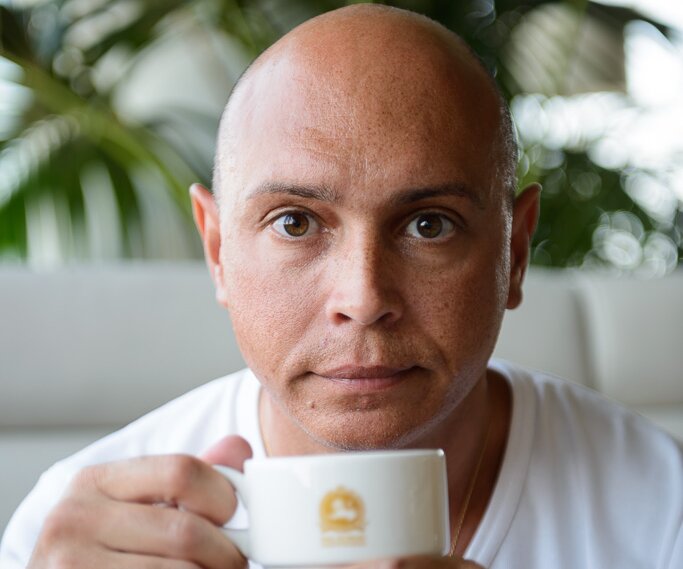 _DSC0008 Markos having coffee in the lounge at Larnaca airport.
