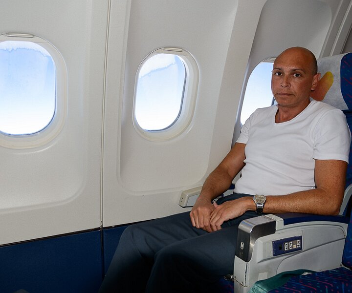 _DSC0032 Markos in the aircraft (A330-300), flying to Stockholm.