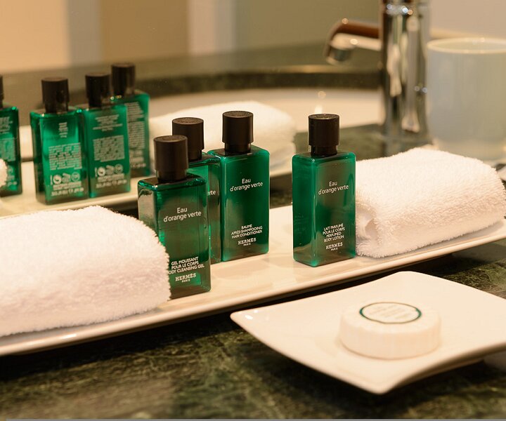 _DSC0189 Amenities in the bathroom of the hotel room at Sofitel Berlin Kurfürstendamm.