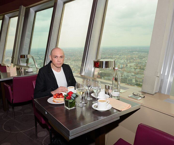 _DSC0091 Markos having lunch in the rotating restaurant Sphere in the TV-tower at Alexanderplatz. At a hight of 207 meters.