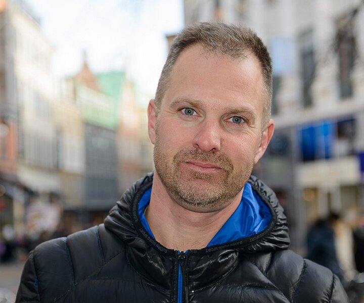 _DSC0033 Mikael at Ströget, the main shopping street in Copenhagen.