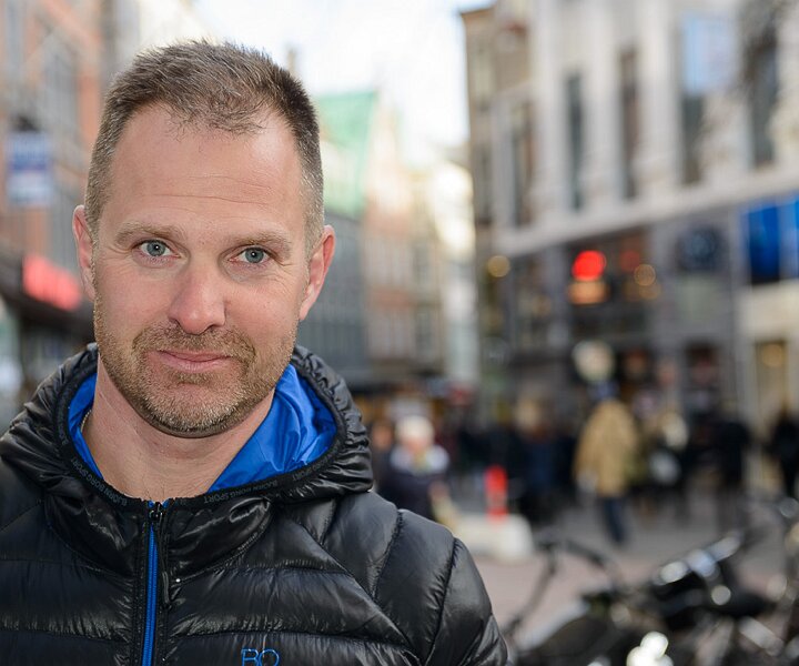 _DSC0035 Mikael at Ströget, the main shopping street in Copenhagen.