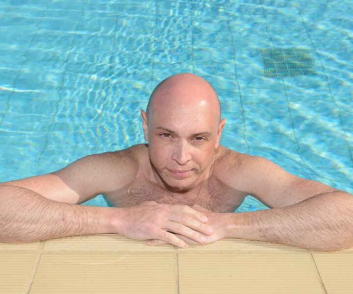 _DSC0037 Markos in the pool at Capo Bay hotel.