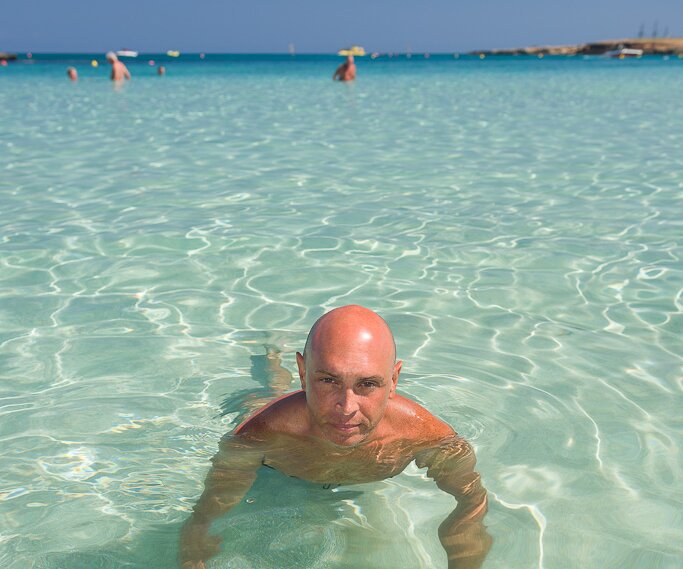 _DSC0018 Markos in the sea at Fig Tree Bay.
