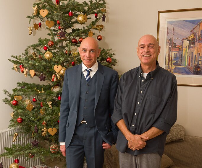 _DSC0098 Markos and Nicos by the Christmas tree.