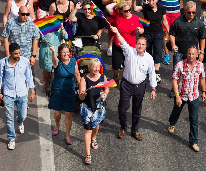 _DSC0094 Politicians from the social democratic party (Socialdemokraterna) with Carin Jämtin, Margot Wallström and Stefan Löfven participating in the Pride Parade.