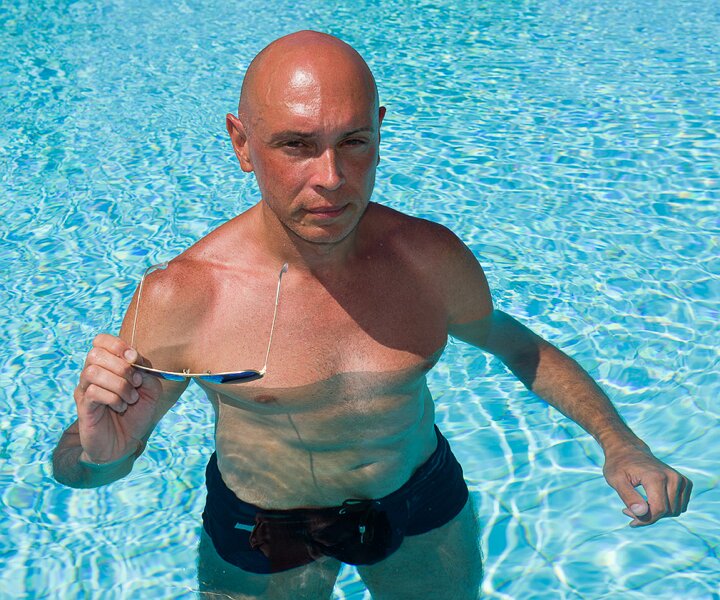 _DSC0085 Markos in the pool at Capo Bay hotel.