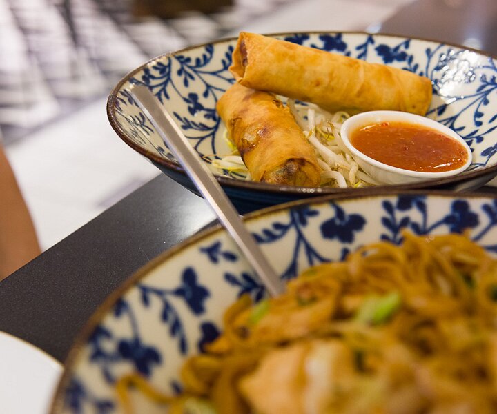 _DSC9197 Spring rolls and noodles for lunch at the KaDeWe department store.