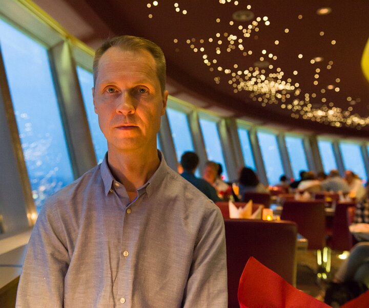 _DSC9198 Arto having dinner at the restaurant of the TV-tower in Berlin.