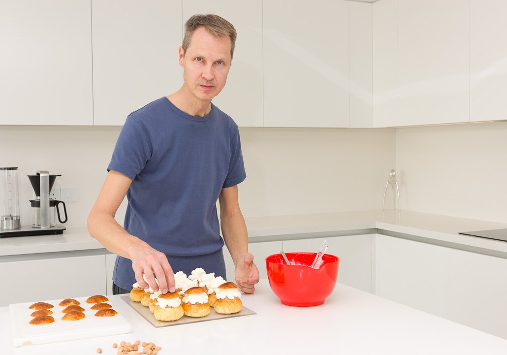 Arto making Semlas Arto making semlas in the kitchen in the apartment in Limassol.