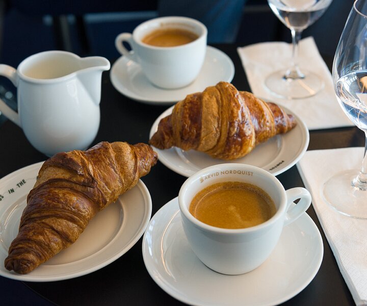 _DSC3532 Breakfast at Pontus in the Air with coffee and croissants.