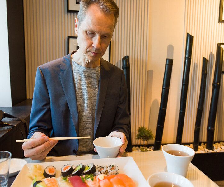 _DSC3550 Arto having sushi for lunch at Stockmann department store in Helsinki.