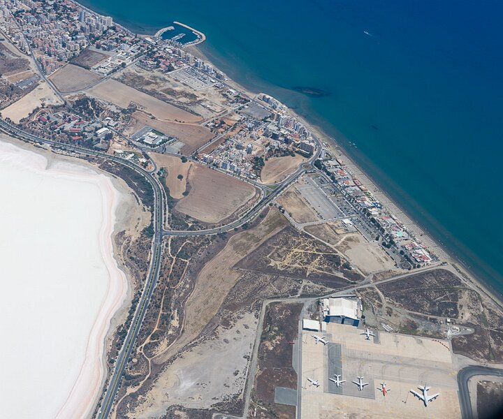 _DSC0035 Above Larnaca airport (LCA) and the salt lake to the left.