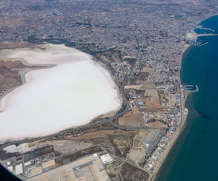_DSC0036 Above Larnaca airport (LCA). View of the salt lake and Larnaca coast.