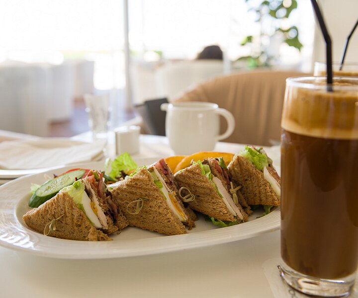 _DSC0042 Club sandwich and ice cold frappé at Capo Bay hotel.